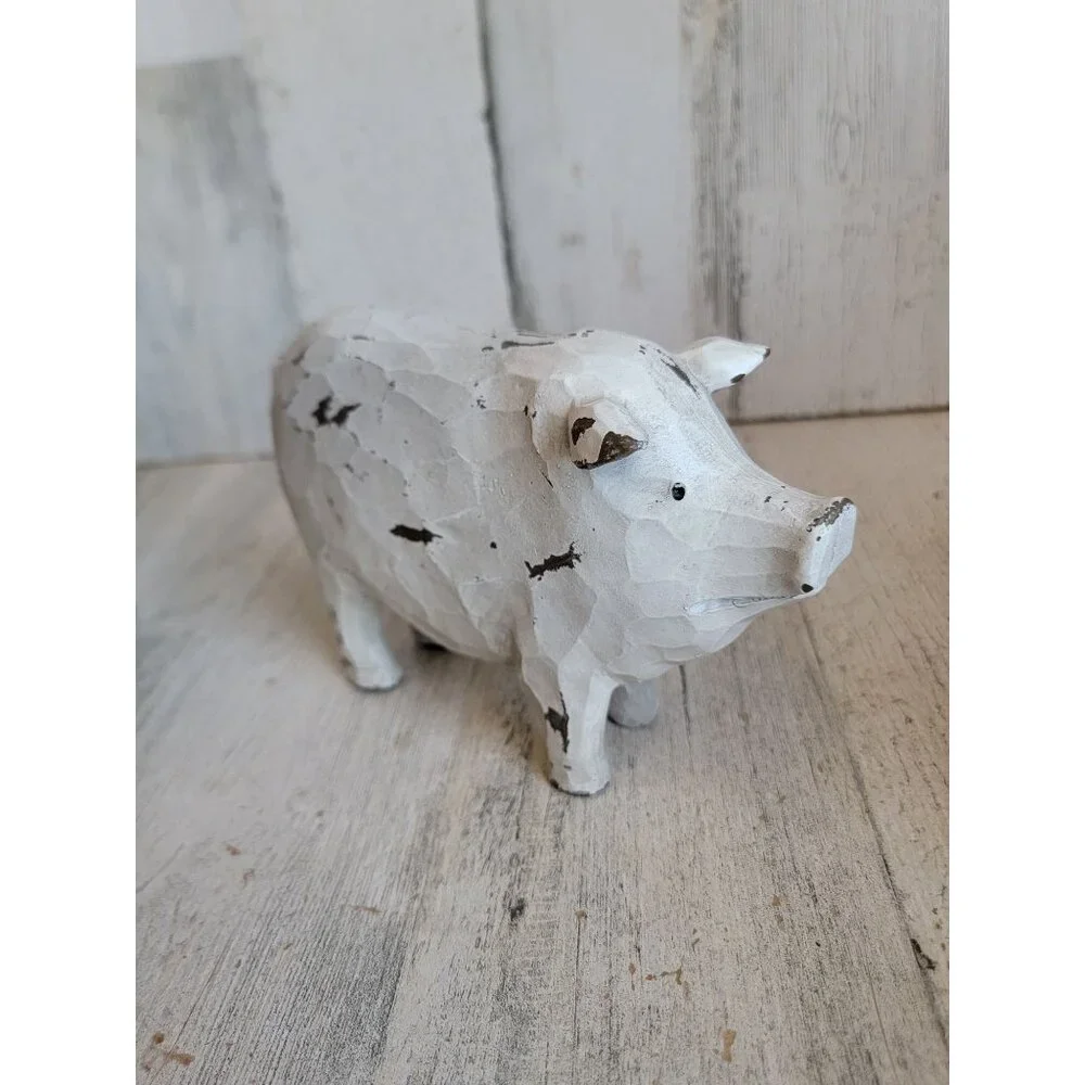 Rustic pig wooden farm animal home decor vintage unique white - Picture 4 of 7